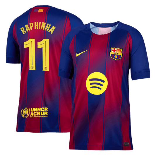 RAPHINHA #11 Barcelona Casa Camisa 2025/26- Vermelho&Azul camisola de futebol
