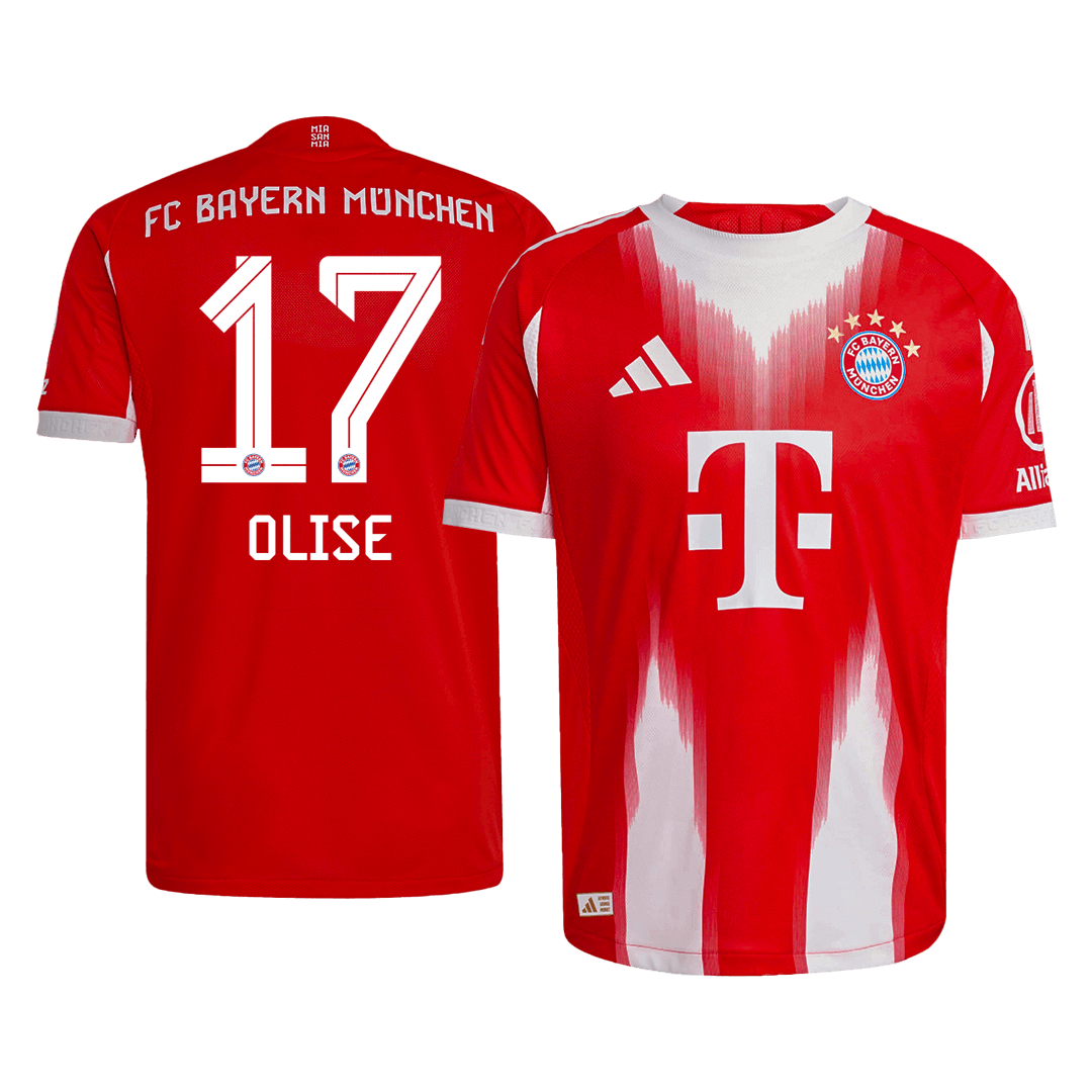 Jogador OLISE #17 Bayern Munich Casa Futebol Camisas 2025/26 Vermelho camisola de futebol