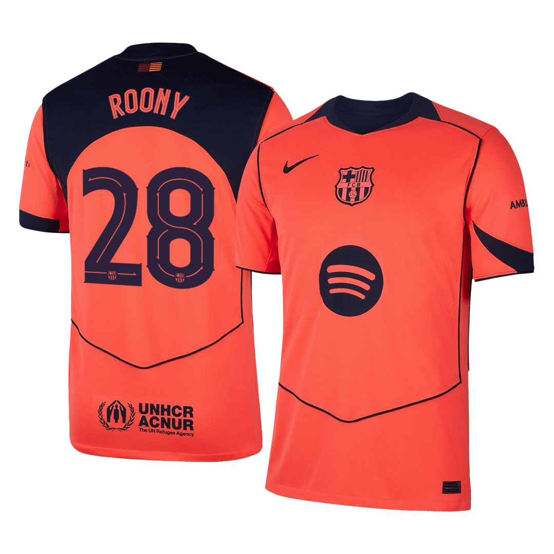 ROONY #28 Barcelona Fora Terceira Camisa 2025/26 Laranja camisola de futebol