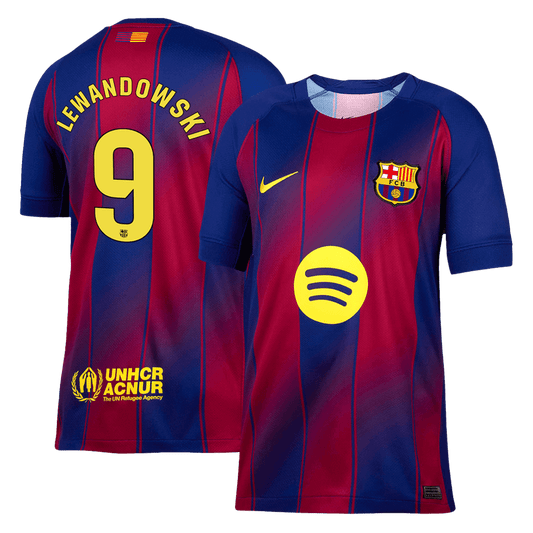 LEWANDOWSKI #9 Barcelona Casa Camisa 2025/26- Vermelho&Azul camisola de futebol