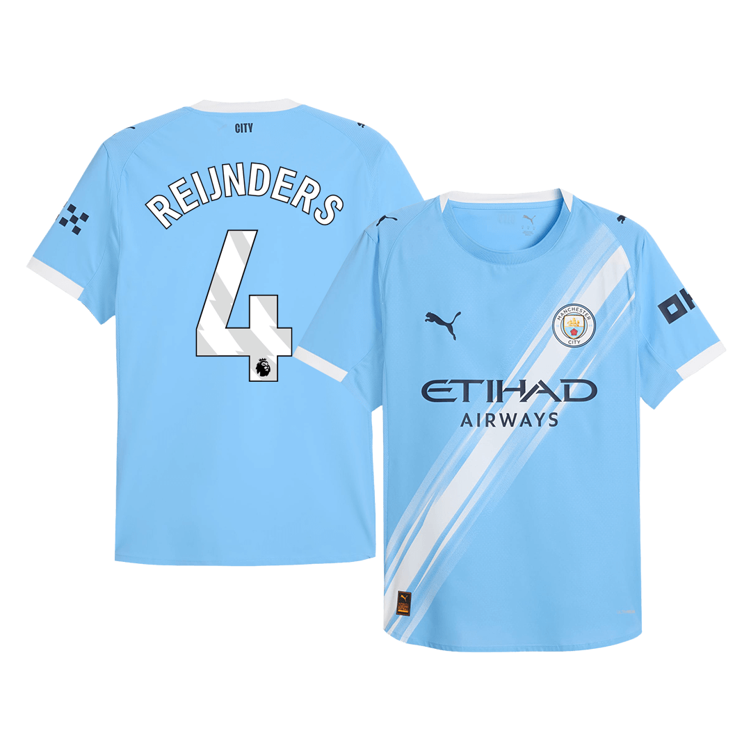 Jogador REIJNDERS #4 Manchester City Casa Futebol Camisas 2025/26 Azul camisola de futebol