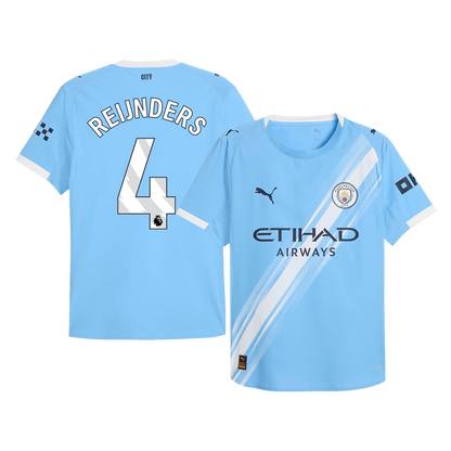 Jogador REIJNDERS #4 Manchester City Casa Futebol Camisas 2025/26 Azul camisola de futebol