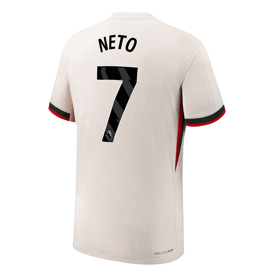 Jogador NETO #7 Chelsea Fora Futebol Camisas 2025/26 Branco