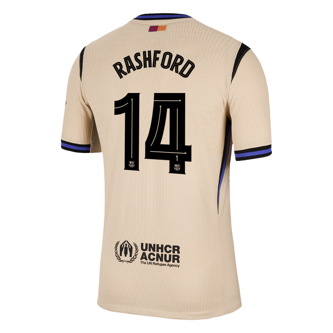 Jogador  RASHFORD #14 Barcelona Fora UCL Futebol Camisas 2025/26 Amarelo