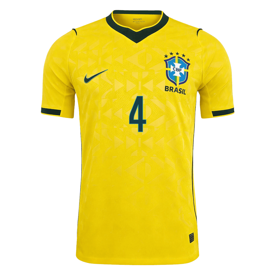 Versão do Jogador MARQUINHOS #4 Brasil Casa Copa do Mundo Futebol Camisas 2026 Amarelo