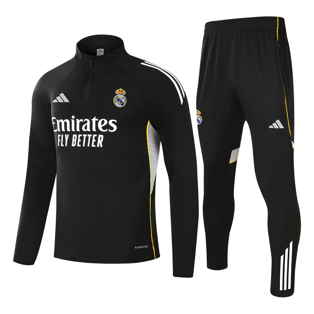 Real Madrid Zíper Moletom Conjunto (Top+Calças) 2025/26 Preto camisola de futebol
