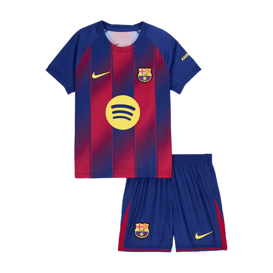 Barcelona 
Casa 
Camisas Infantis 
Conjunto 2025/26 
 Piros-Kék camisola de futebol