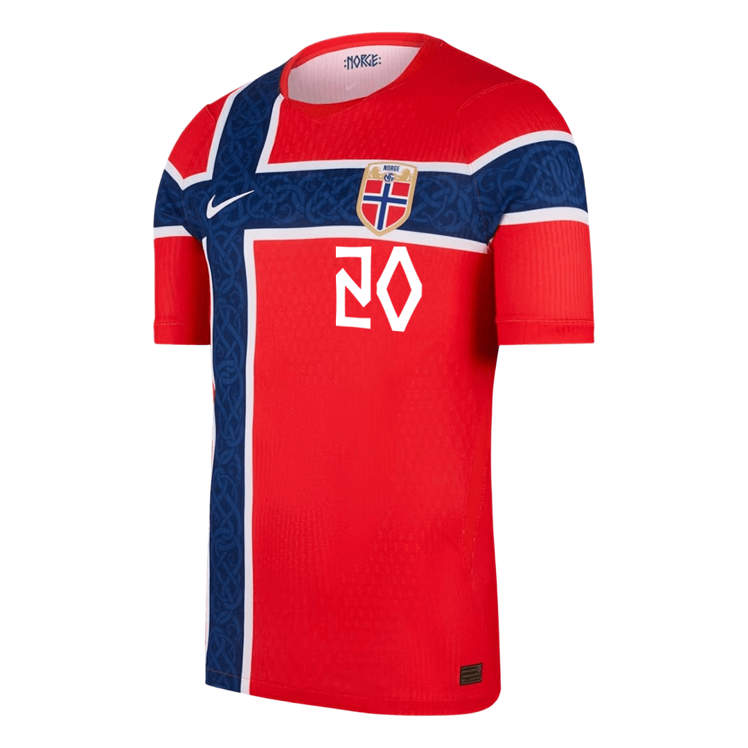 Versão do Jogador NUSA #20 Noruega Casa Copa do Mundo Futebol Camisas 2026 Vermelho