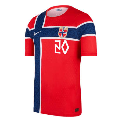 Versão do Jogador NUSA #20 Noruega Casa Copa do Mundo Futebol Camisas 2026 Vermelho