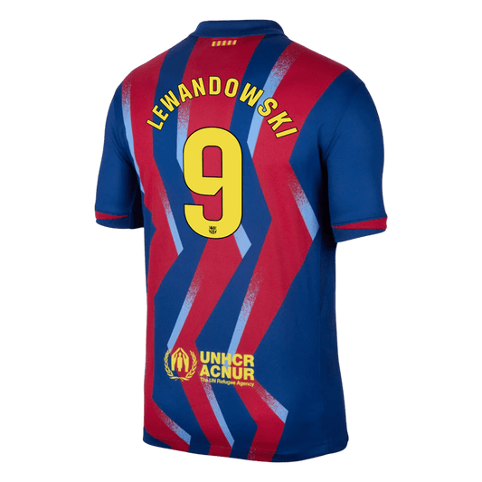 LEWANDOWSKI #9 Barcelona Quarta Camisa 2025/26 Vermelho&Azul camisola de futebol