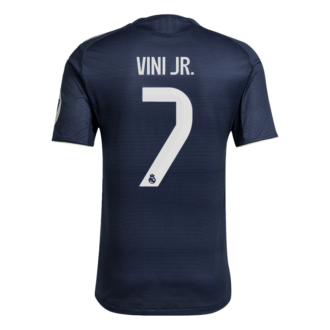 Jogador VINI JR. #7 Real Madrid Fora Futebol Camisas 2025/26 Marinha