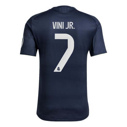 Jogador VINI JR. #7 Real Madrid Fora Futebol Camisas 2025/26 Marinha