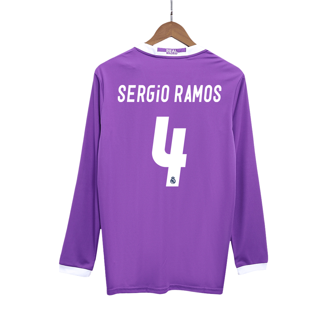 Camisola de futebol SERGIO RAMOS #4 Real Madrid Retro Away Manga Longa 2016/17 2025/26