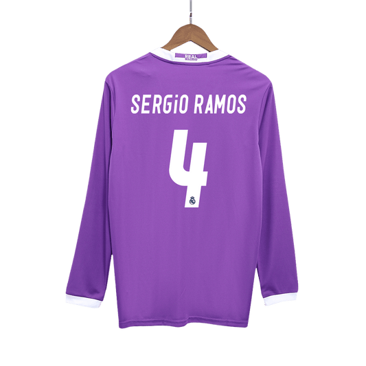 Camisola de futebol SERGIO RAMOS #4 Real Madrid Retro Away Manga Longa 2016/17 2025/26