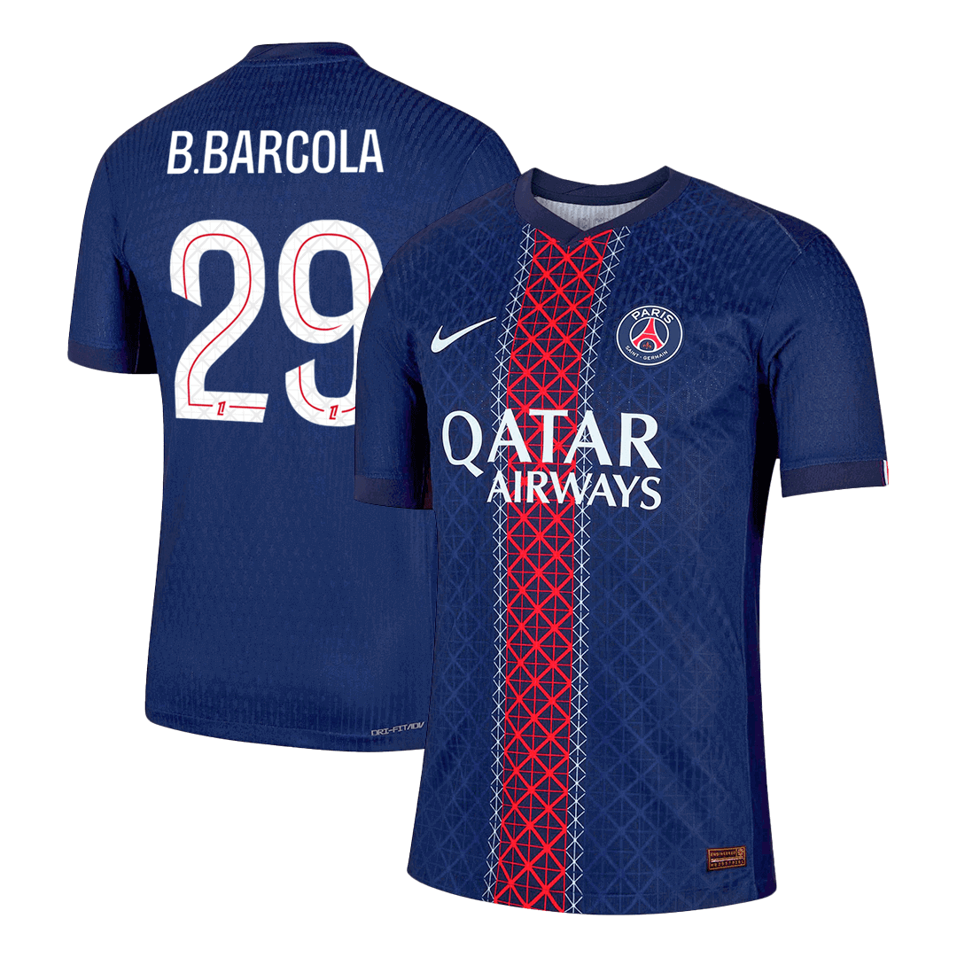 Jogador B.BARCOLA #29 PSG Casa Futebol Camisas 2025/26 Marinha camisola de futebol