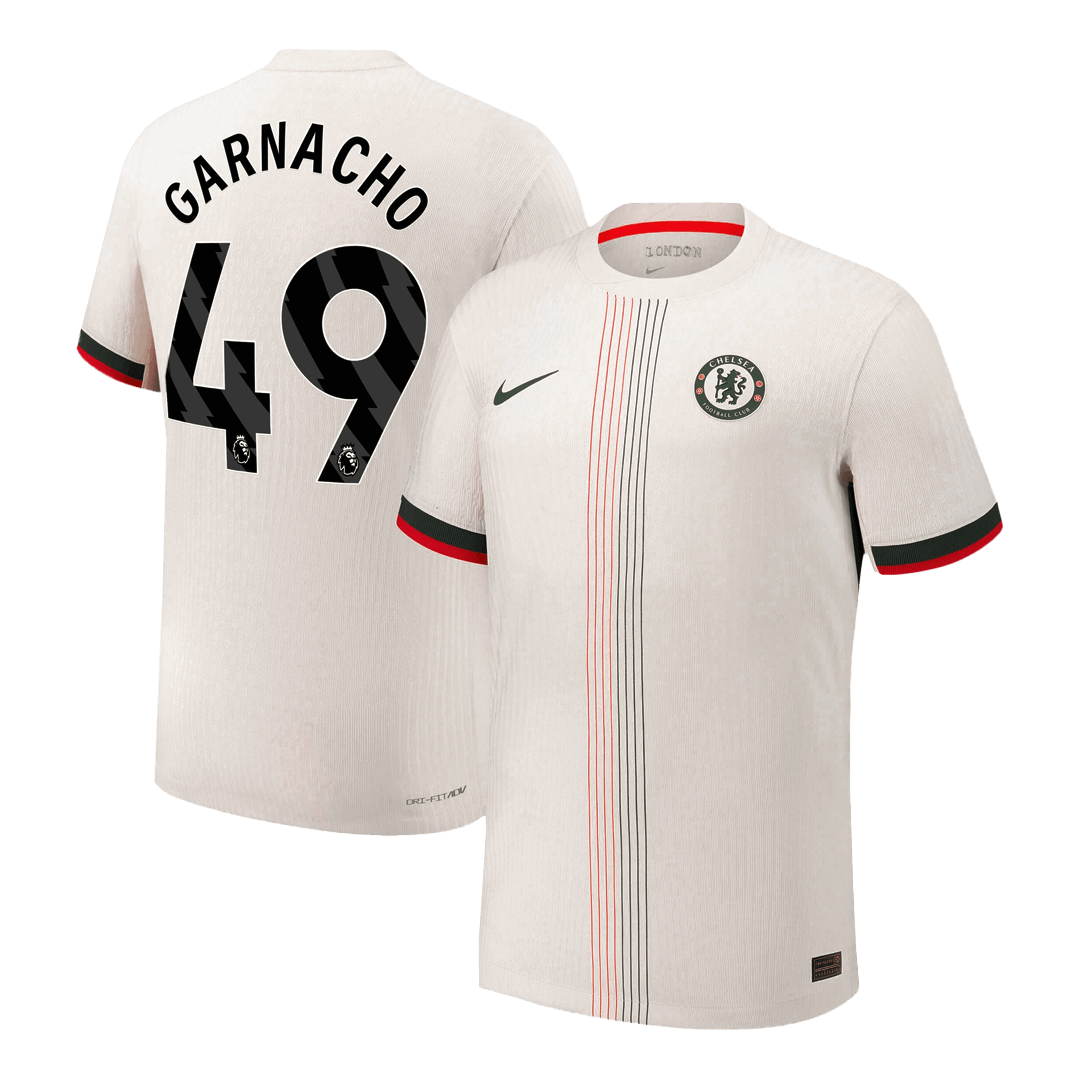 Jogador GARNACHO #49 Chelsea Fora Futebol Camisas 2025/26 Branco camisola de futebol