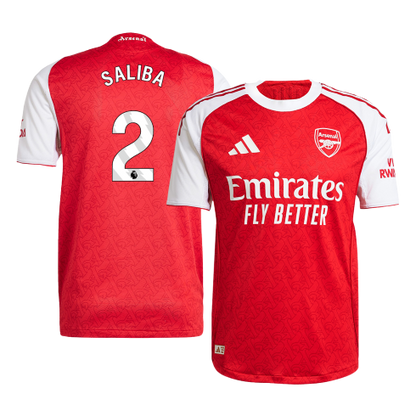 Jogador SALIBA #2 Arsenal Casa Futebol Camisas 2025/26 Vermelho camisola de futebol