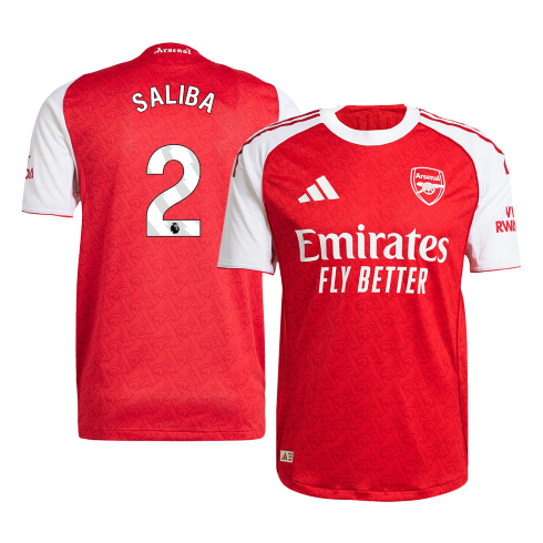Jogador SALIBA #2 Arsenal Casa Futebol Camisas 2025/26 Vermelho camisola de futebol