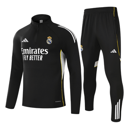 Real Madrid Infantil Zíper Moletom Conjunto (Top+Pants) 2025/26 Preto camisola de futebol