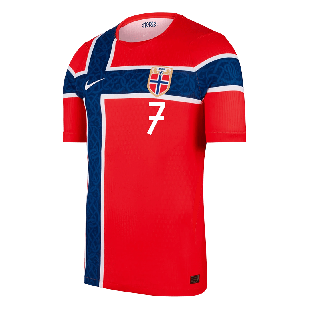 Versão do Jogador SØRLOTH #7 Noruega Casa Copa do Mundo Futebol Camisas 2026 Vermelho