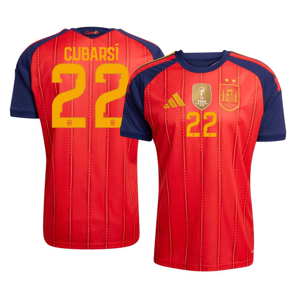 Versão do Jogador CUBARSÍ #22 Spain Casa Copa do Mundo Futebol Camisas 2026 Vermelho