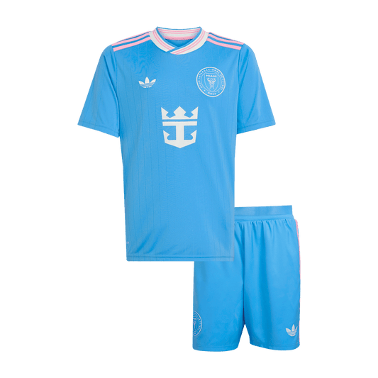 Inter Miami CF 
 Fora Terceira 
Camisas Infantis 
Conjunto 2025 
 Azul camisola de futebol