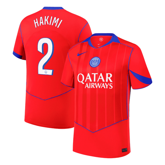 HAKIMI #2 PSG Terceira Camisa 2025/26 Vermelho camisola de futebol
