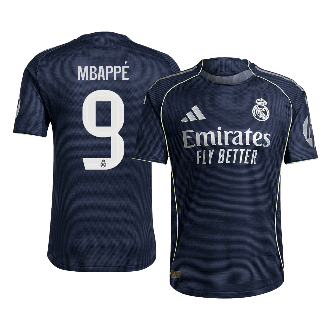 Jogador MBAPPÉ #9 Real Madrid Fora Futebol Camisas 2025/26 Marinha camisola de futebol