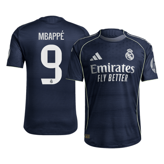 Jogador MBAPPÉ #9 Real Madrid Fora Futebol Camisas 2025/26 Marinha camisola de futebol