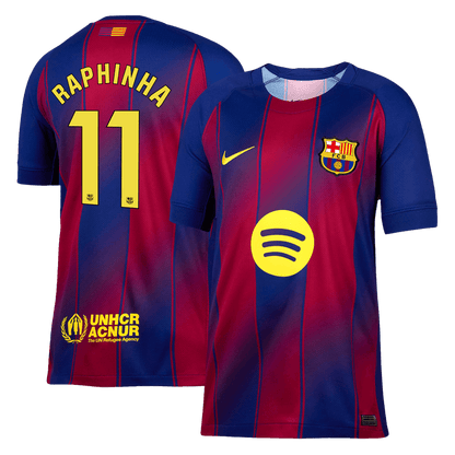 RAPHINHA #11 Barcelona Casa Camisa 2025/26- Vermelho&Azul camisola de futebol