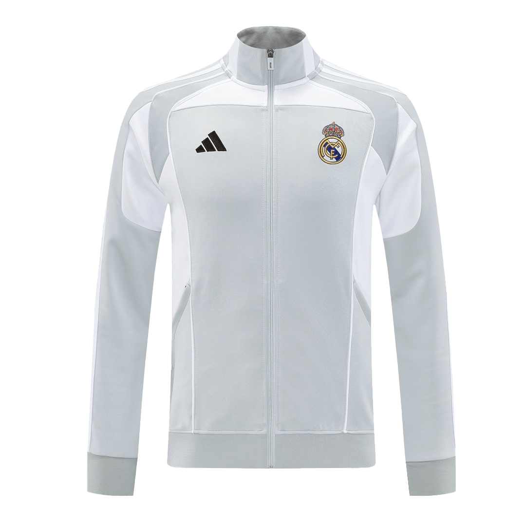 Real Madrid Formação Blusão 2025/26 Cinza camisola de futebol