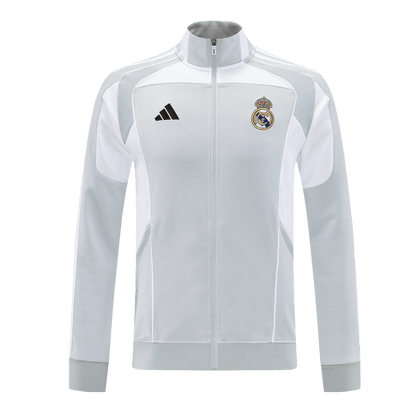 Real Madrid Formação Blusão 2025/26 Cinza camisola de futebol