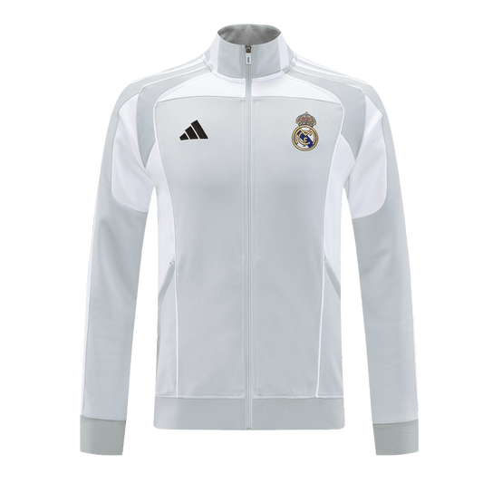 Real Madrid Formação Blusão 2025/26 Cinza camisola de futebol