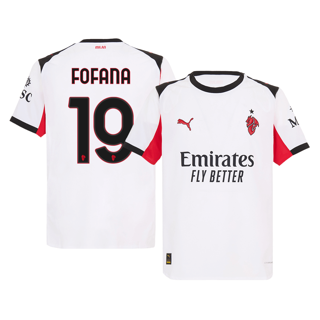 Jogador FOFANA #19 AC Milan Fora Futebol Camisas 2025/26 Branco camisola de futebol
