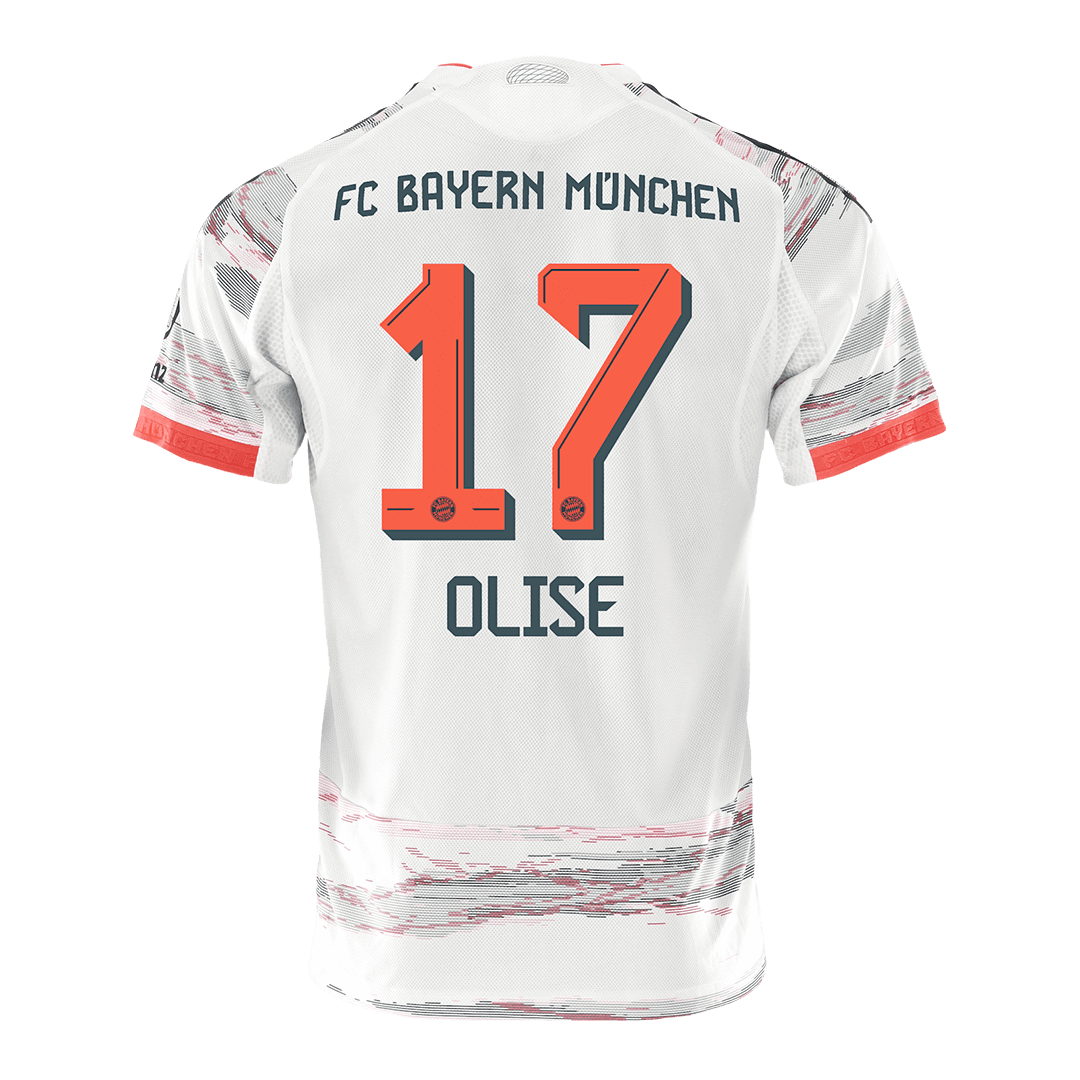 Jogador OLISE #17 Bayern Munich Fora Futebol Camisas 2025/26 Branco