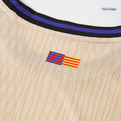 Jogador LAMINE YAMAL #10 Barcelona Fora UCL Futebol Camisas 2025/26 Amarelo