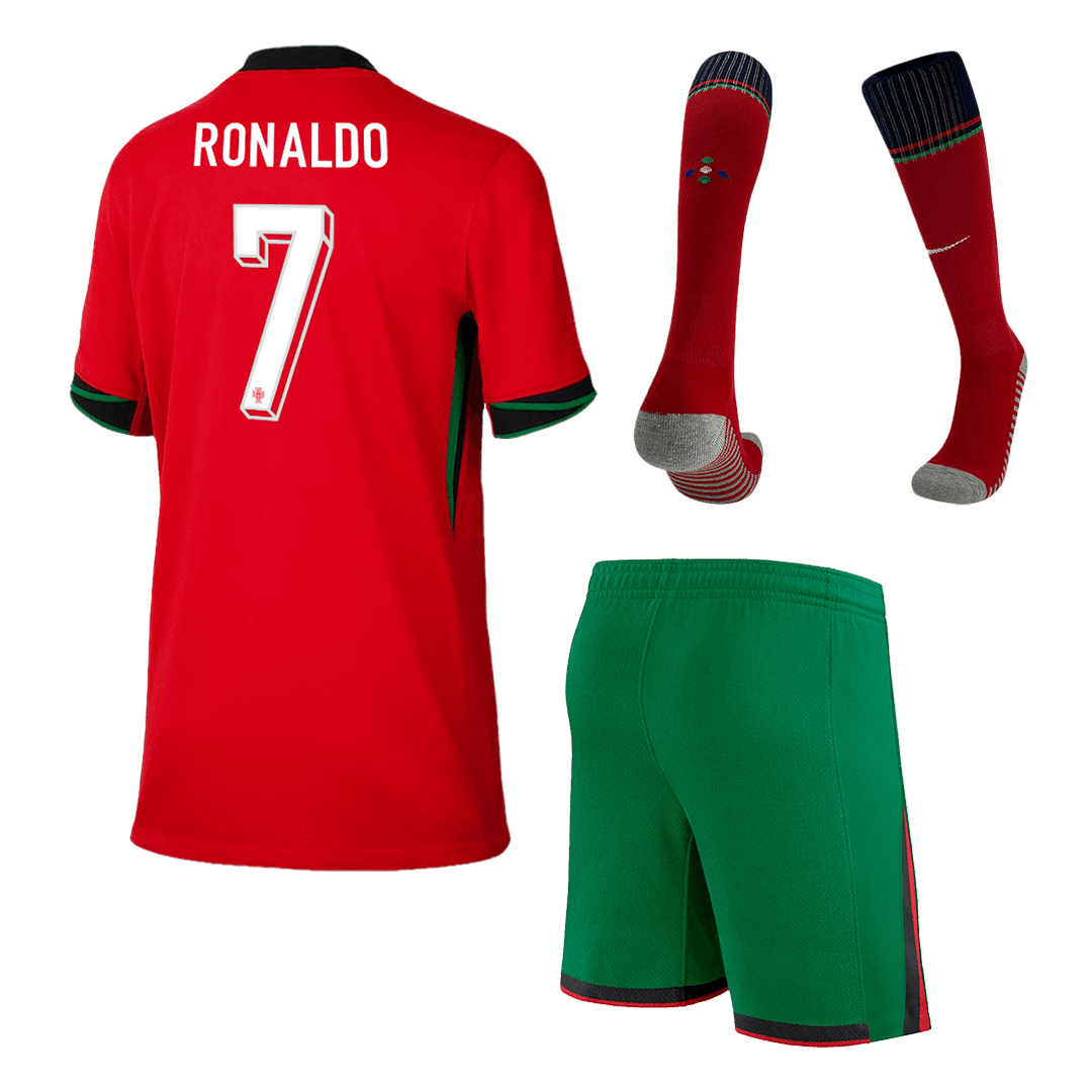 Infantil Portugal RONALDO #7 Camisola Casa Personalizada Kits de Futebol Completos 2024
