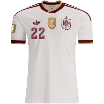 Versão do Jogador CUBARSÍ #22 Spain Fora Copa do Mundo Futebol Camisas 2026 Branco