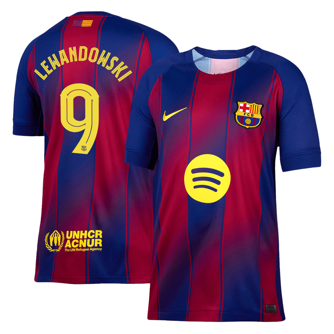 LEWANDOWSKI #9 Barcelona Casa Camisa 2025/26- Vermelho&Azul camisola de futebol