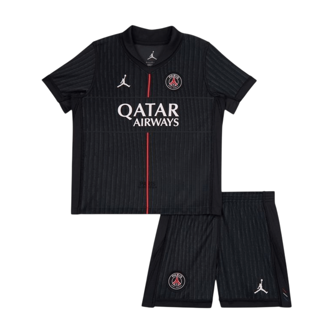 PSG Infantil 
 Quarta Futebol Camisa Conjunto (Camisa+Shorts) 2025/26 Preto camisola de futebol