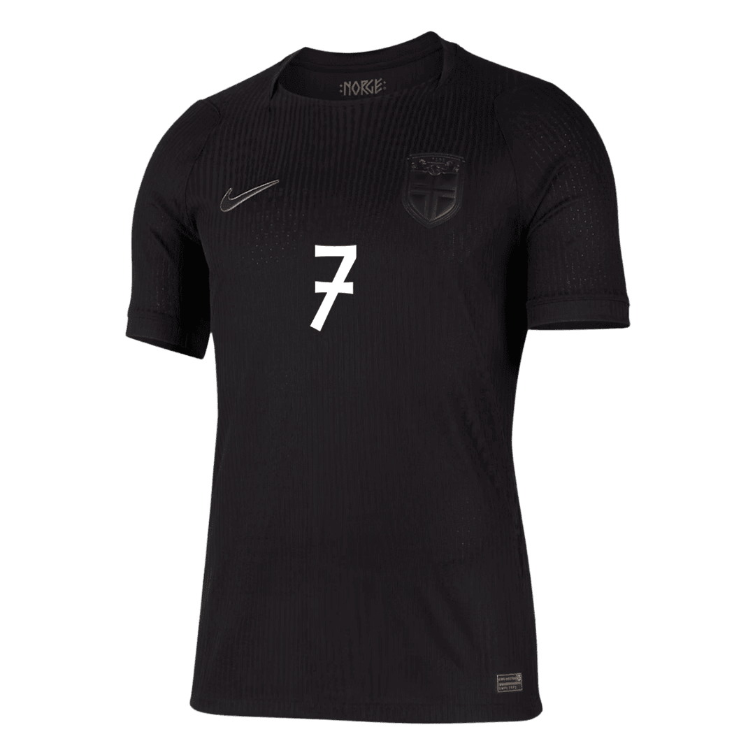 Versão do Jogador SØRLOTH #7 Noruega Fora Copa do Mundo Futebol Camisas 2026 Preto