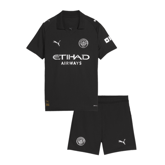 Manchester City 
 Fora 
Camisas Infantis 
Conjunto 2025/26 
 Preto camisola de futebol