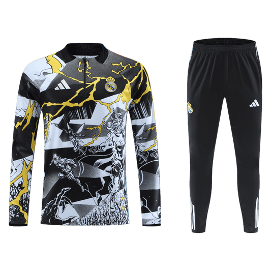 Real Madrid Zíper Moletom Conjunto (Top+Calças) 2025/26 Preto camisola de futebol