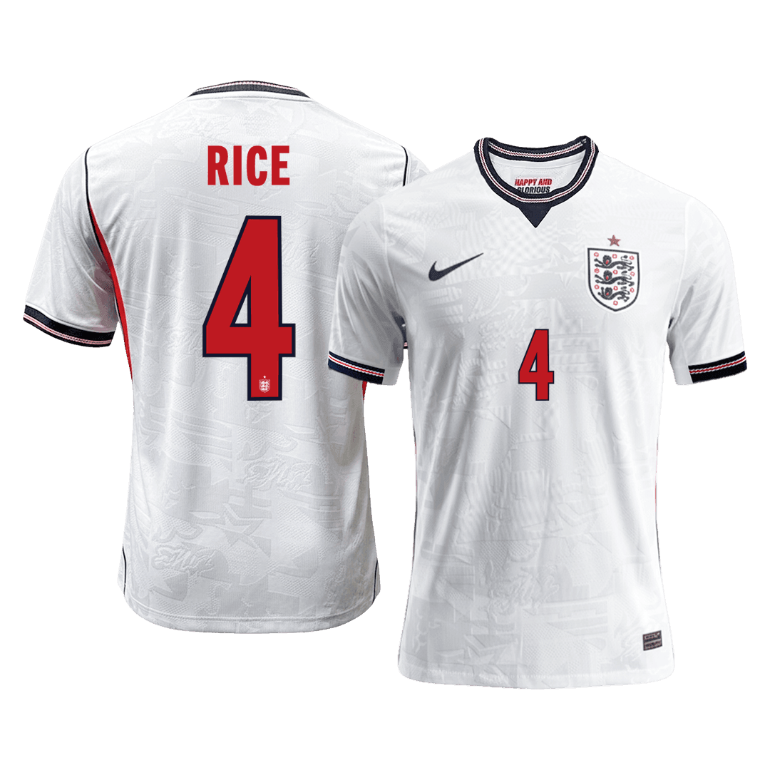 Versão do Jogador RICE #4 Inglaterra Casa Copa do Mundo Futebol Camisas 2026 Branco