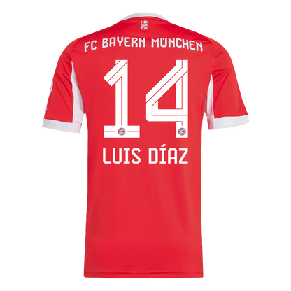 【Super Qualidade】LUIS DÍAZ #14 Bayern Munich
 Casa Futebol Camisa 2025/26 Vermelho