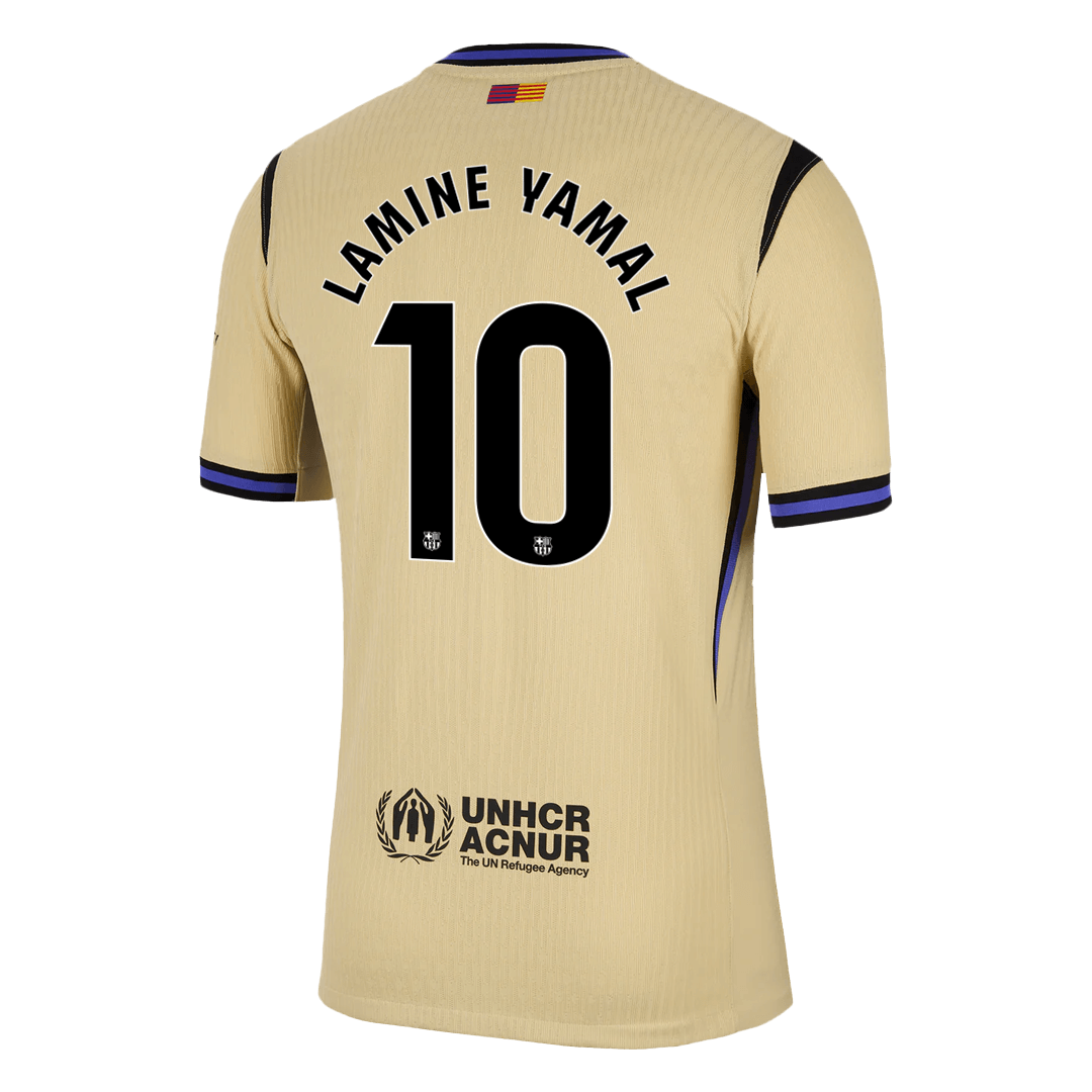 Jogador LAMINE YAMAL #10 Barcelona Fora UCL Futebol Camisas 2025/26 Amarelo - UCL