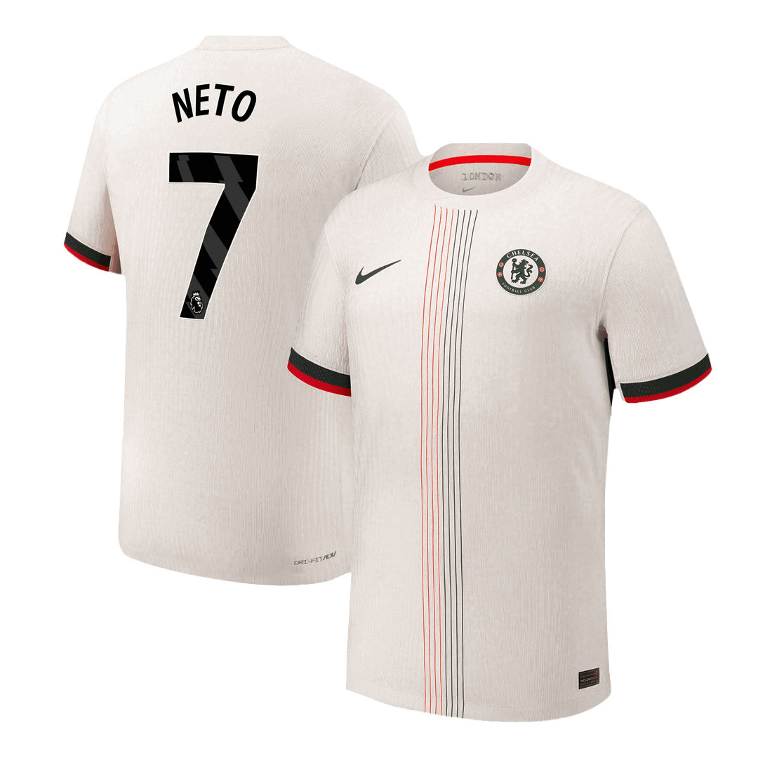 Jogador NETO #7 Chelsea Fora Futebol Camisas 2025/26 Branco camisola de futebol