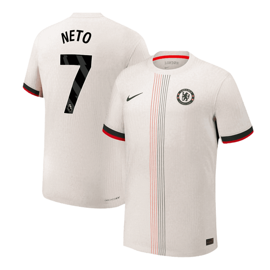 Jogador NETO #7 Chelsea Fora Futebol Camisas 2025/26 Branco camisola de futebol