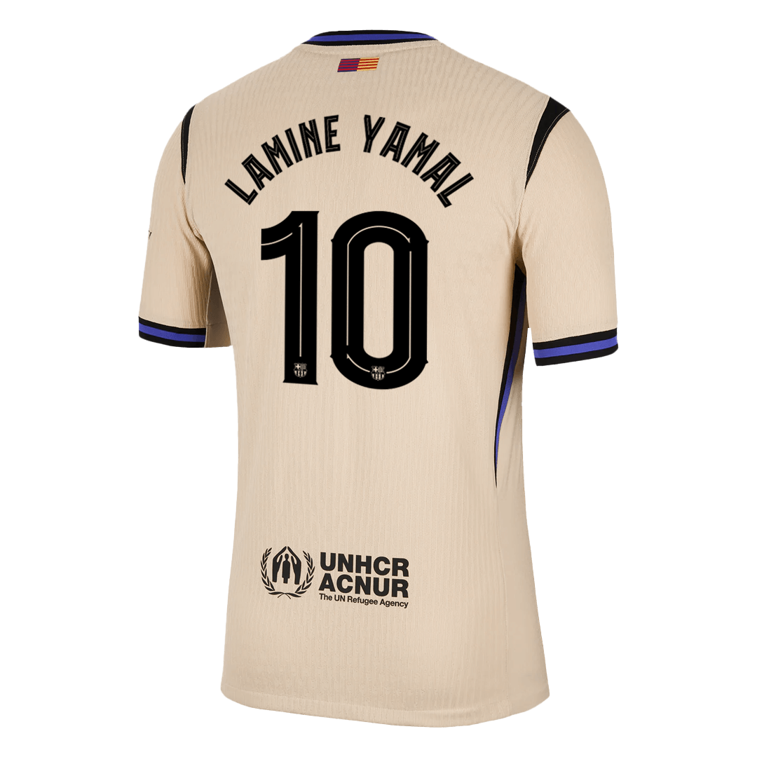 Jogador LAMINE YAMAL #10 Barcelona Fora UCL Futebol Camisas 2025/26 Amarelo