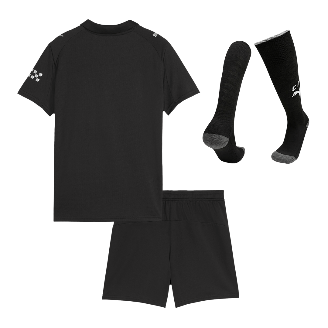 Manchester City Infantil 
 Fora Futebol Camisa Conjunto (Camisa+Shorts+Meias) 2025/26 Preto